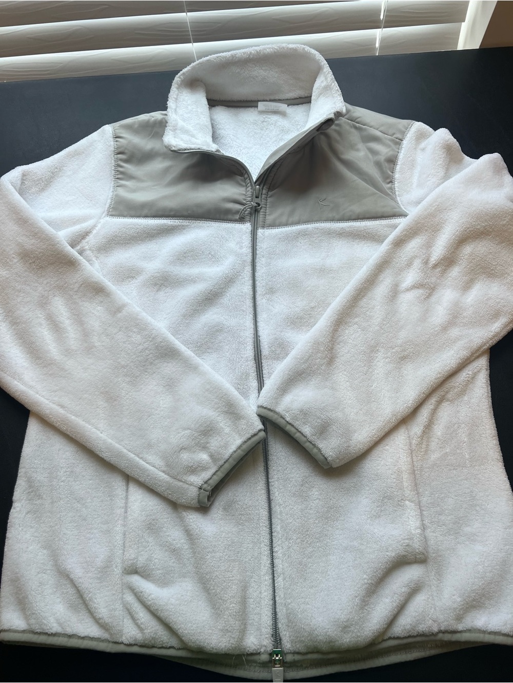 Danskin White Teddy Fleece Jacket with Light Gray Yoke